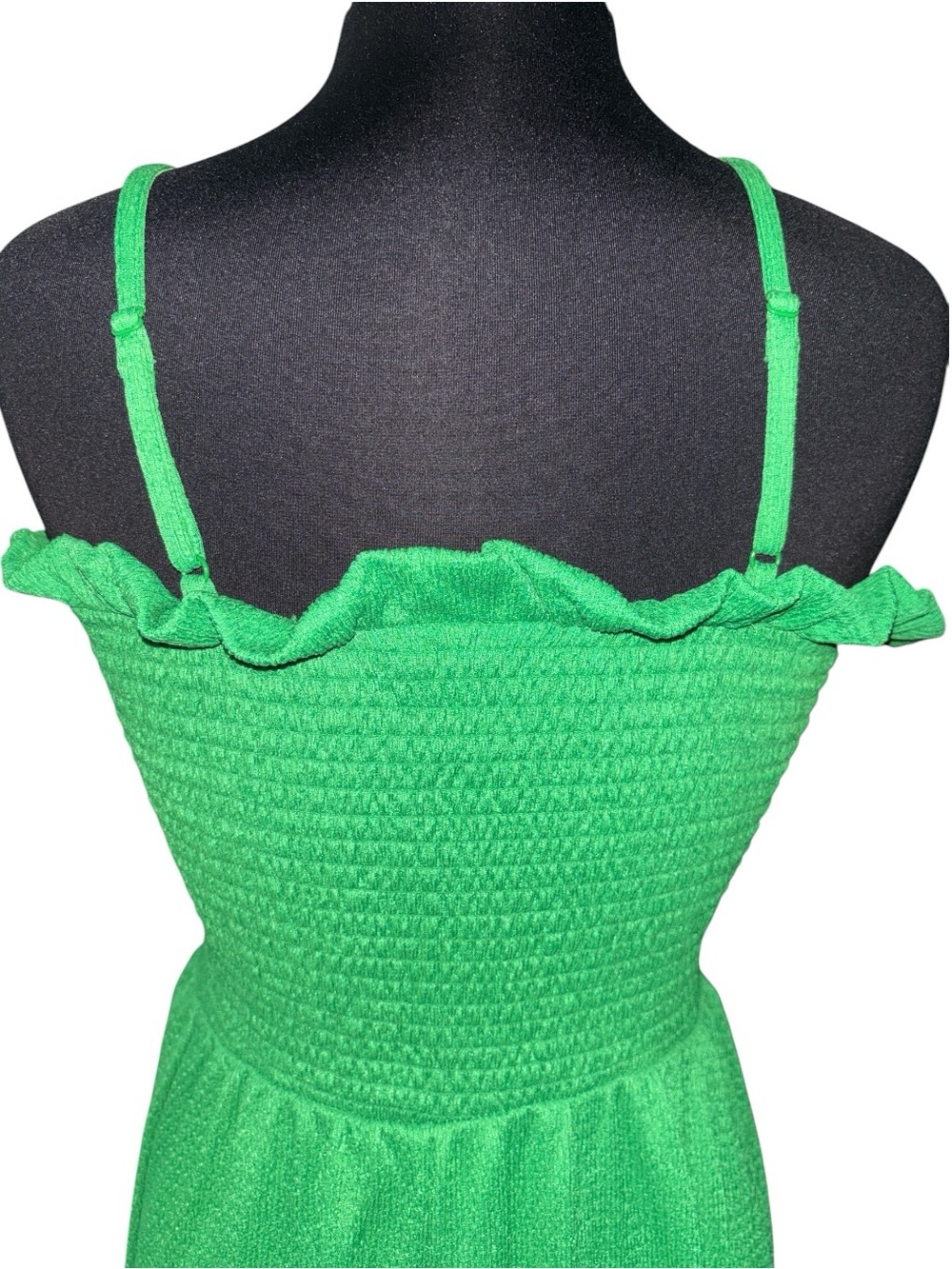 H&M Green Smocked Midi Dress w/Ruffle Neckline, P2P:16-21”, L:45” - Picture 6 of 7